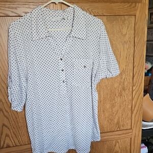 Ladies Soft Knit Top White With Black Dots